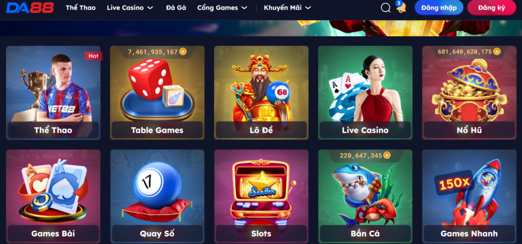 Da88 Khám Phá Nhà Cái Cá Cược Đẳng Cấp Thế Giới 2024 1 Sảnh game đá dạng tại nhà cái da88